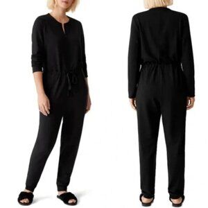 Eileen Fisher The Hug Black Terry Fleece Lined Zip Up Jumpsuit